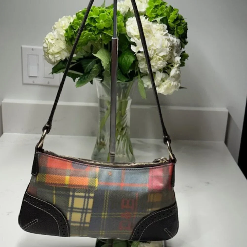 Vintage Dooney & Bourke Lady Bug Plaid Coated Canvas Shoulder Bag/Tote EUC!